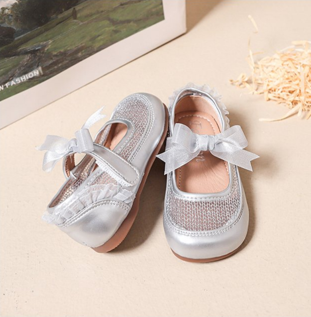 Girls' Fashion Mesh Soft Sole Anti Slip Lace Bow Low Top Princess Single Shoe