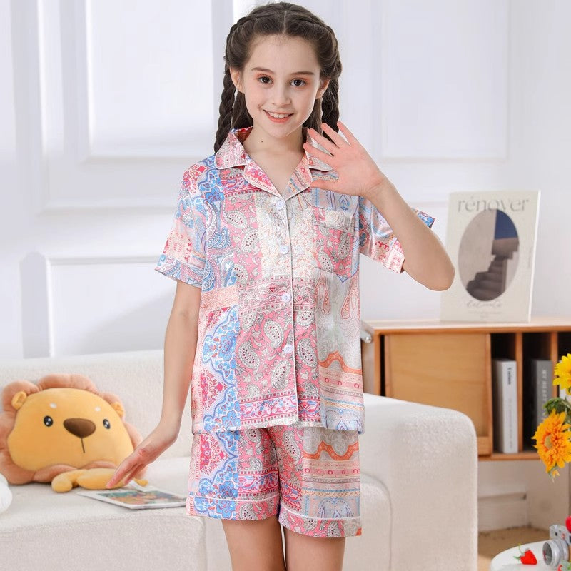 Girls' Pajamas Thin Ice Silk Children's Short-sleeved Shorts Summer