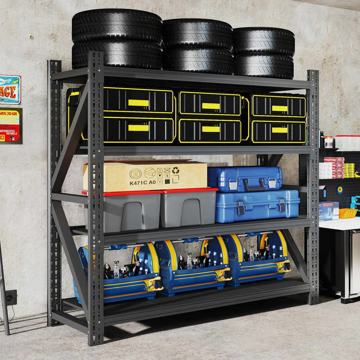 Heavy Duty Garage Shelving 6000LBS, Extra Wide Metal Adjustable Shelves