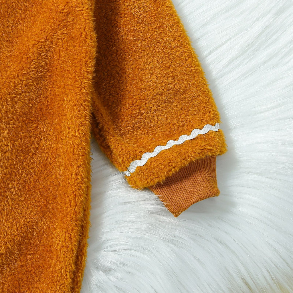 Children's Clothing Christmas Infant Fur Solid Color Hooded One-piece