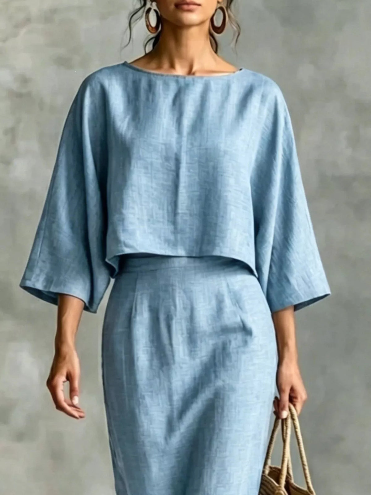 Full Size Solid Color Cropped Top and Midi Skirt Set Plus Size
