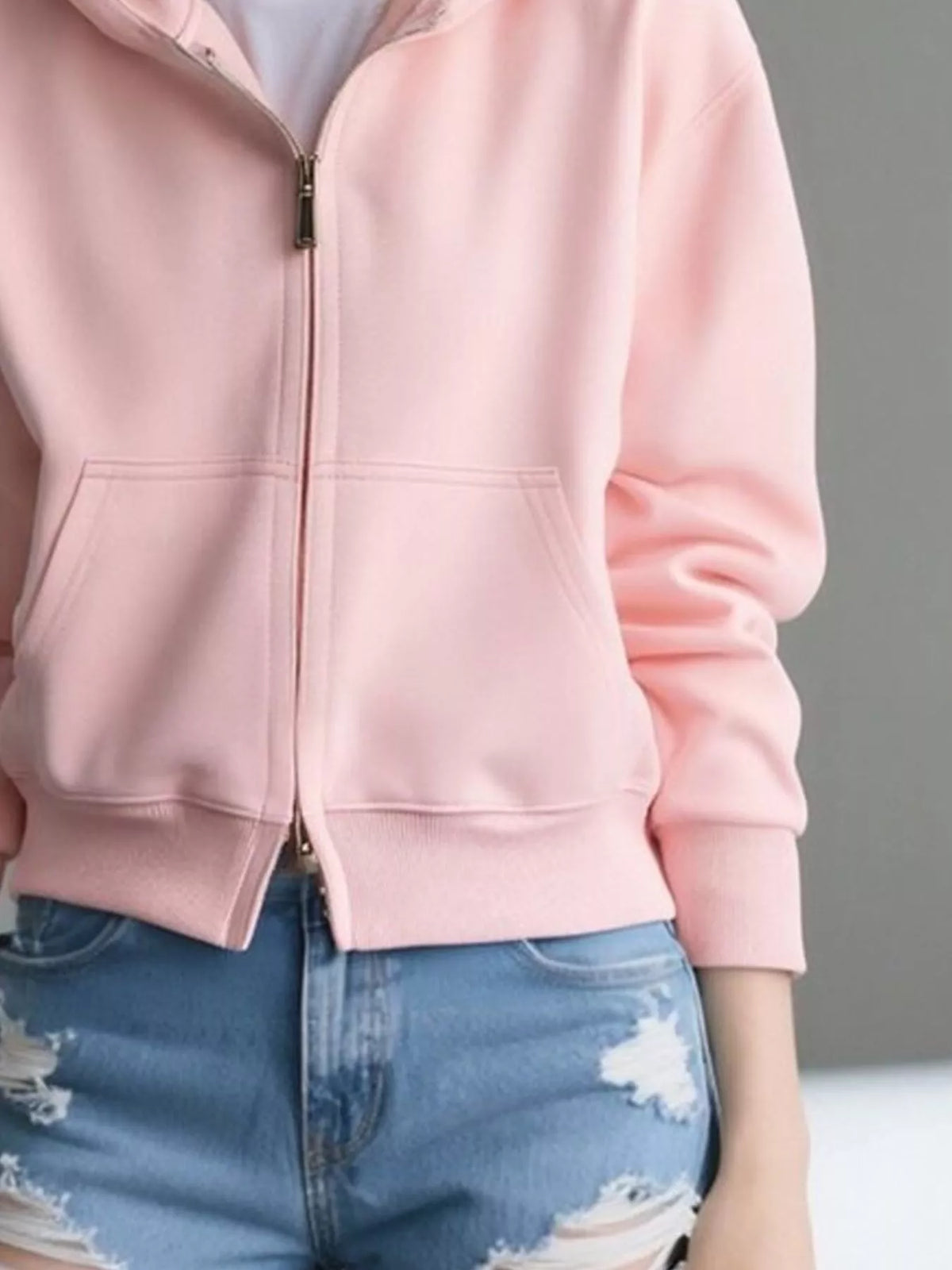 Full Size Casual Zip-Up Long Sleeve Hoodie Plus Size