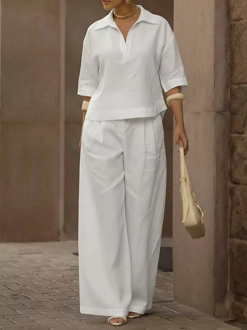 Full Size 3/4 Sleeve Top and Wide Leg Pants Set Plus Size