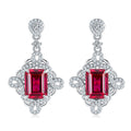 S925 Silver 4.4g Platinum Plated Lab-Created Ruby Drop Earrings, 8x6mm Emerald Cut 4ct, Pair