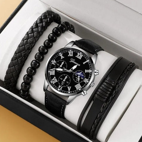 Mens Watch Business Gift Bracelet Necklace Watch Set