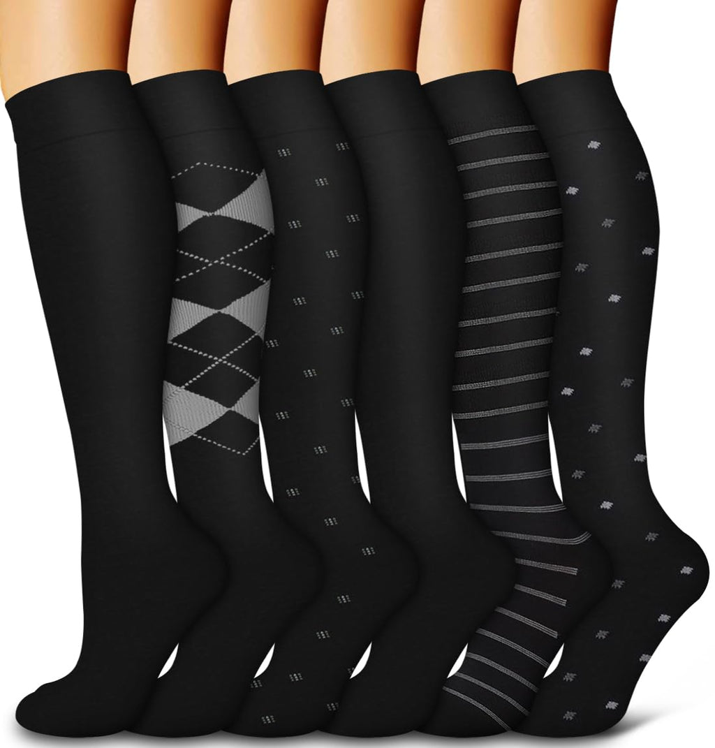 6 Pack Copper Compression Socks for Women and Men Circulation-Best Support for Medical,Running,Nursing,Athletic