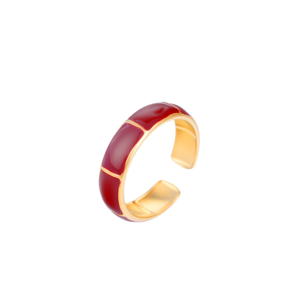 Women Colorful Enamel Stainless Steel Open Ring, Fashion Minimalist Retro Trendy Versatile Finger Jewelry