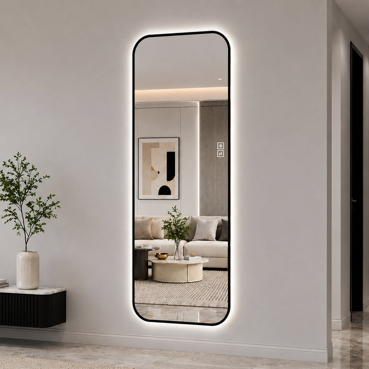 65" x 24" Oversized Backlit Rectangular LED Full Length Mirror