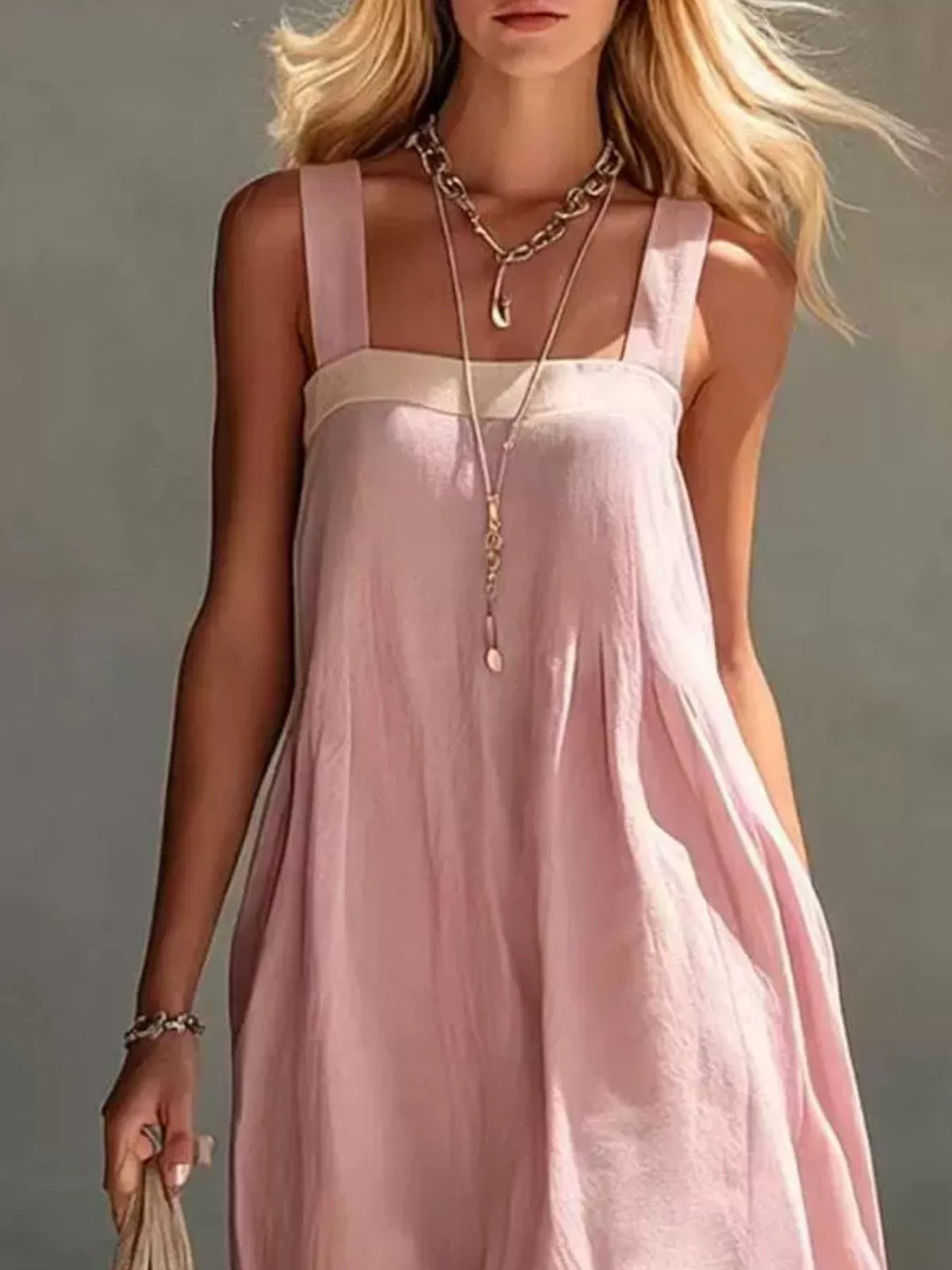 Color-Block Sleeveless Linen-Blend Midi Dress
