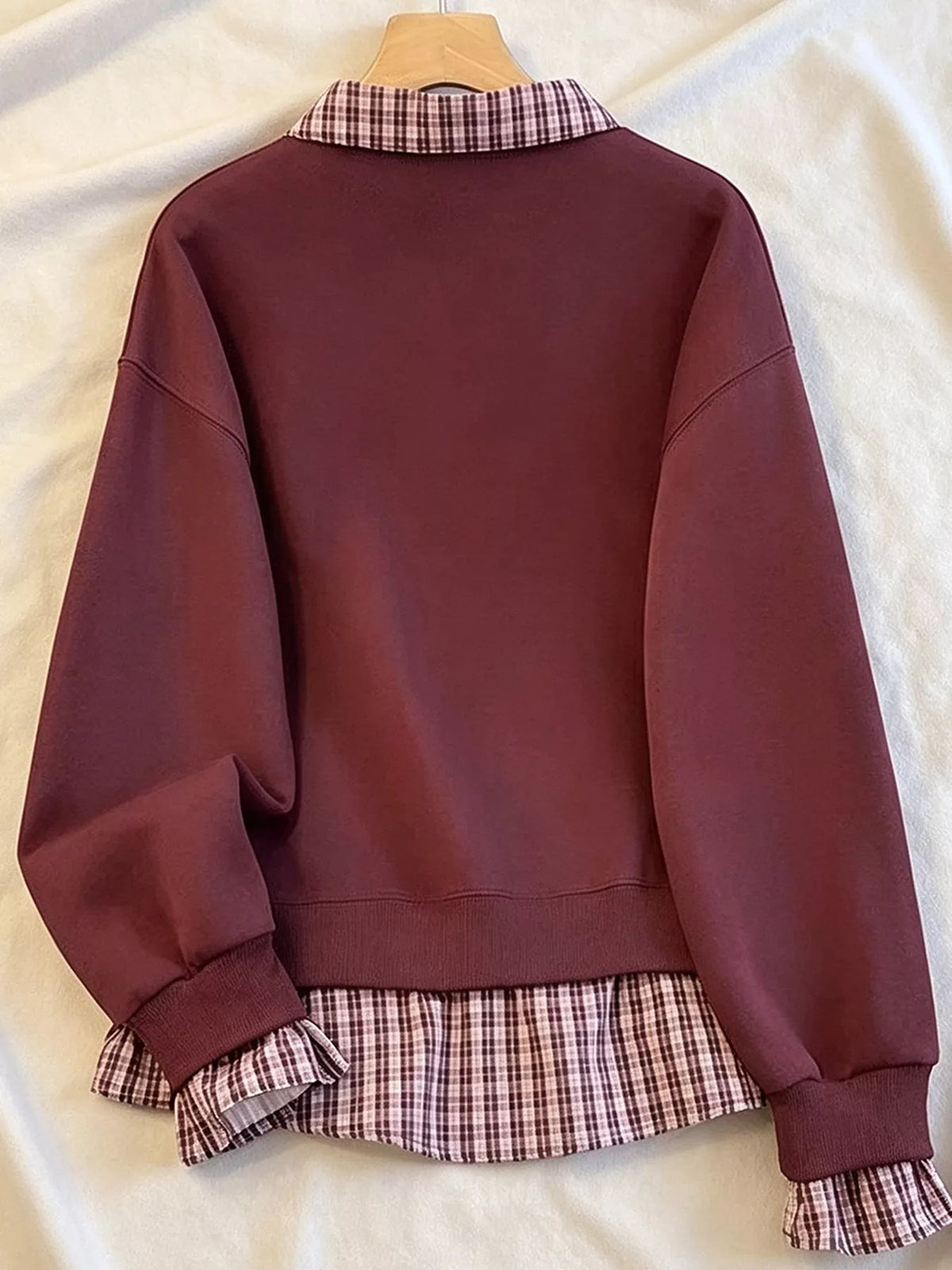 Plaid Collared Faux-Layered Hem Sweatshirt