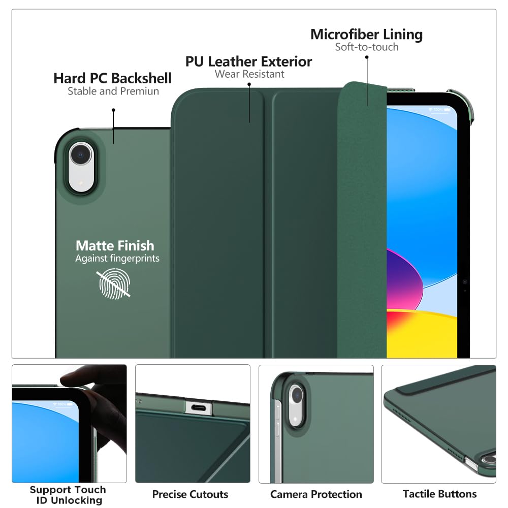MoKo for iPad (A16) 11th Generation Case 11 Inch 2025, iPad 10th Generation Case 10.9 Inch 2022, Slim Stand Hard PC Translucent Back Shell Smart Cover, Support Touch ID, Auto Wake/Sleep, Navy Blue