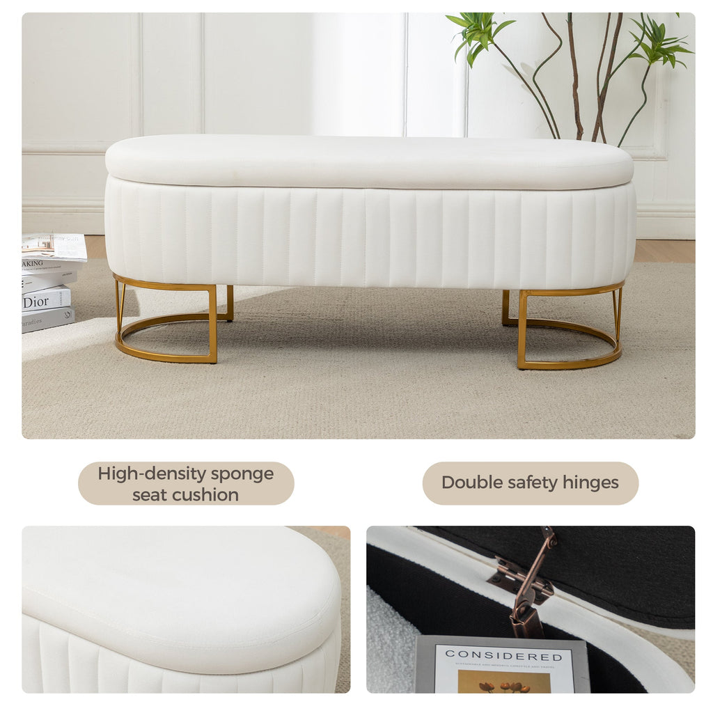 Storage Bench - Velvet Oval Upholstered Design