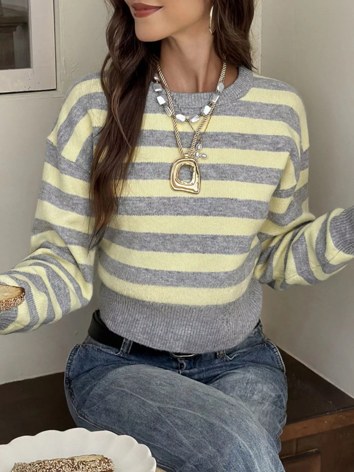 Casual Striped Cropped Sweater