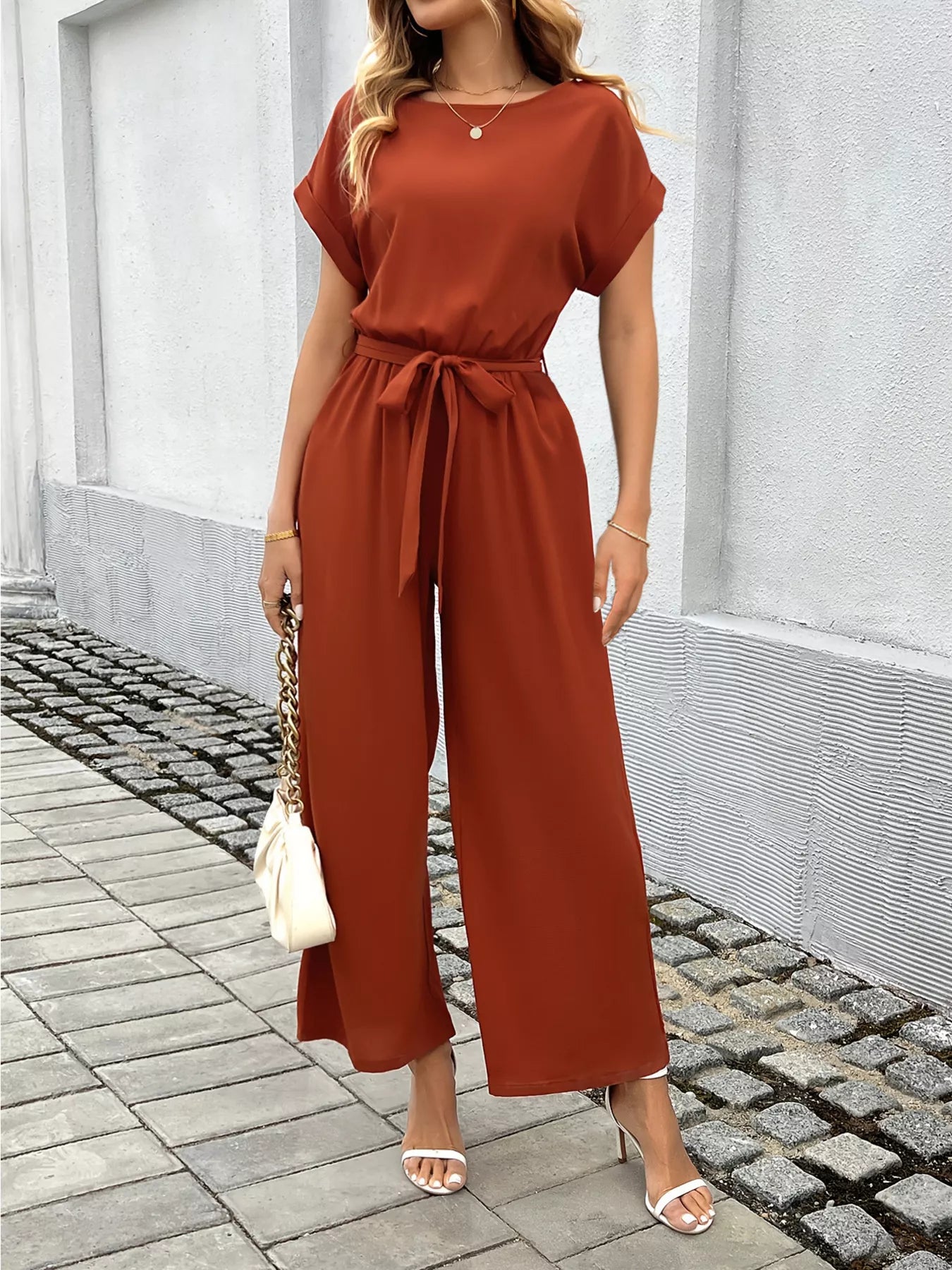 Tie Waist Wide Leg Jumpsuit