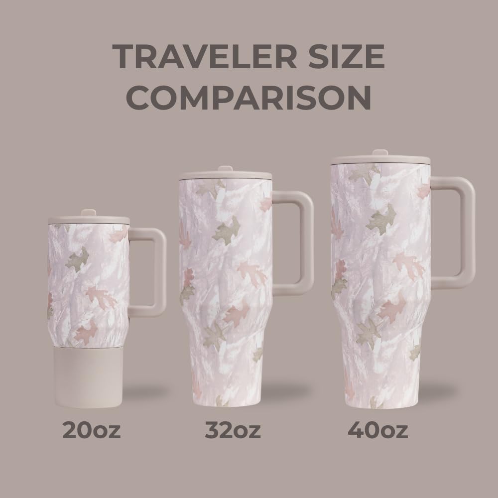 HydroJug Traveler - 32 oz Water Bottle with Handle & Flip Straw - Fits in Cup Holder, Leak Resistant Tumbler-Reusable Insulated Stainless Steel & Rubber Base - Gifts for Women & Men, Pink Sand