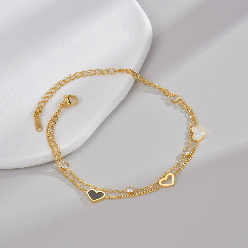 Stainless Steel Layered Heart Bracelet For Women