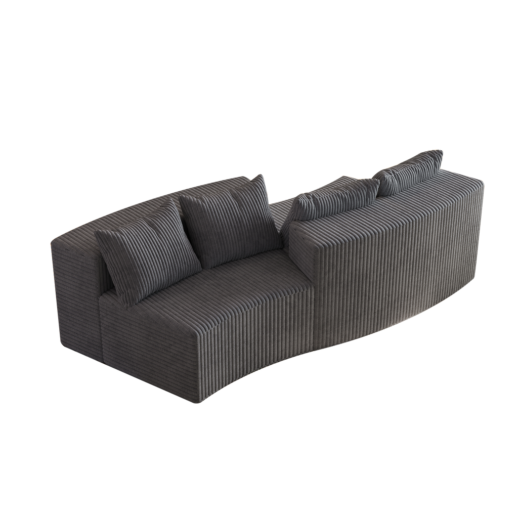 Corduroy Curved Sectional Sofa with Four Pillows