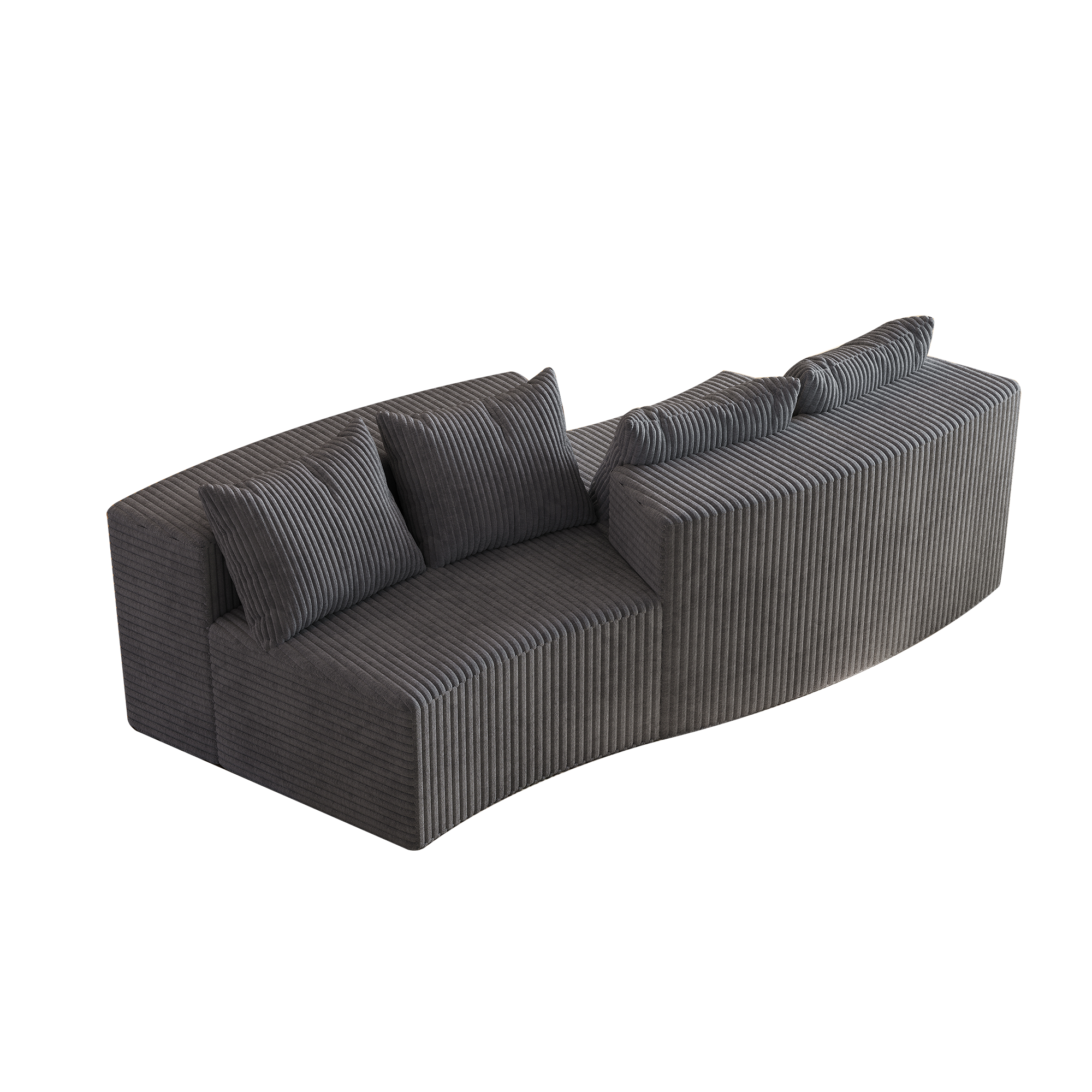 Corduroy Curved Sectional Sofa with Four Pillows