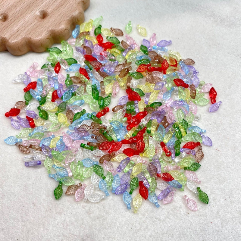 Tiny Translucent Acrylic Leaf Charms, Top-Hole Veined Mini Beads For DIY Hanfu Pendant Drops, Earrings & Jewelry Making.