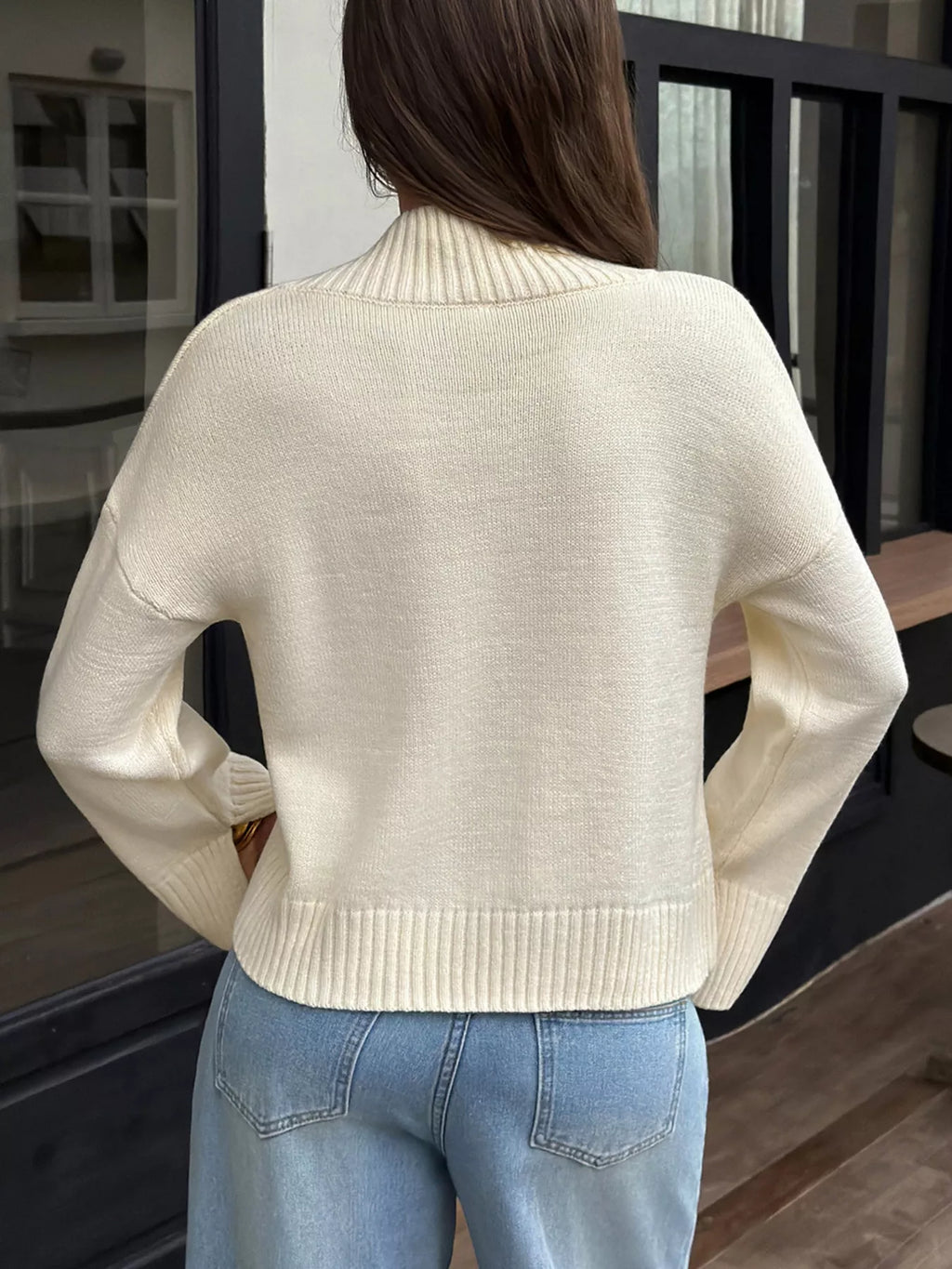 Mock Neck Dropped Shoulder Sweater