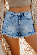 Distressed Frayed Hem Denim Shorts