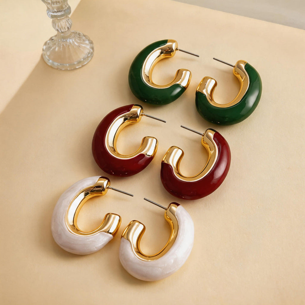 Vintage Retro Style Enamel Oval Stud Earrings Women Ear Jewelry For Daily Dating Banquet Party Occasions