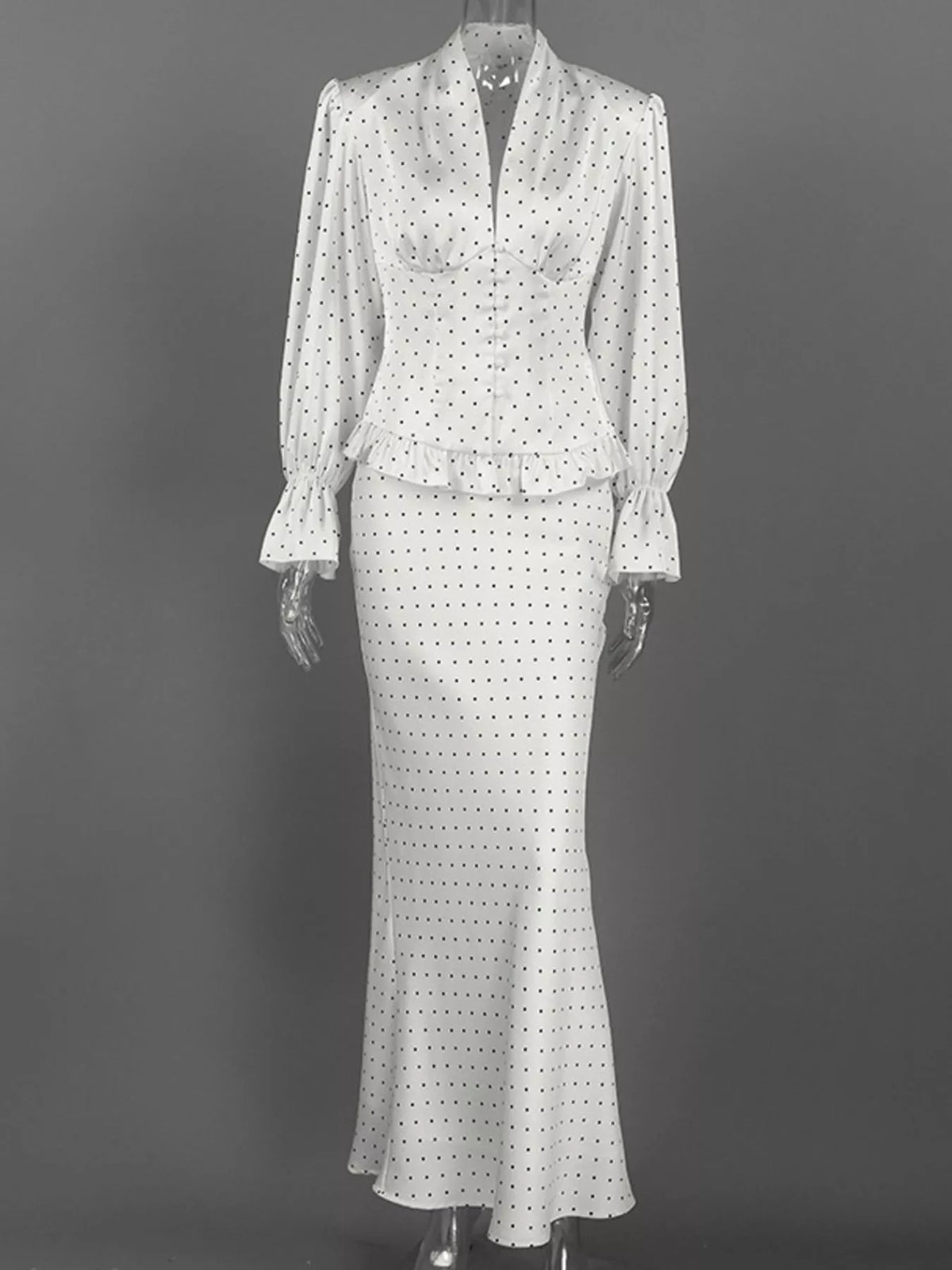 Satin Polka Dot Top and Skirt Set