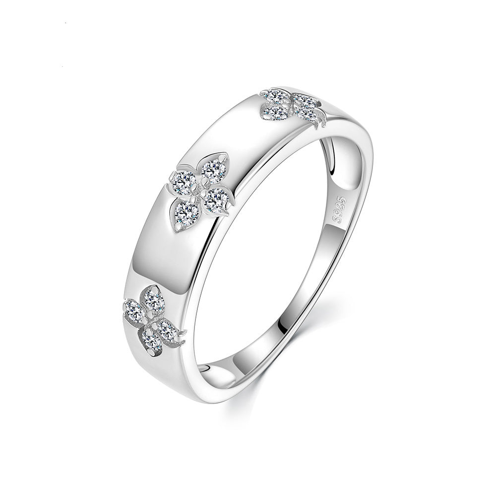 S925 Silver 2.3g Floral Cluster Moissanite Ring, D VVS1, GRA Certified US 5-9