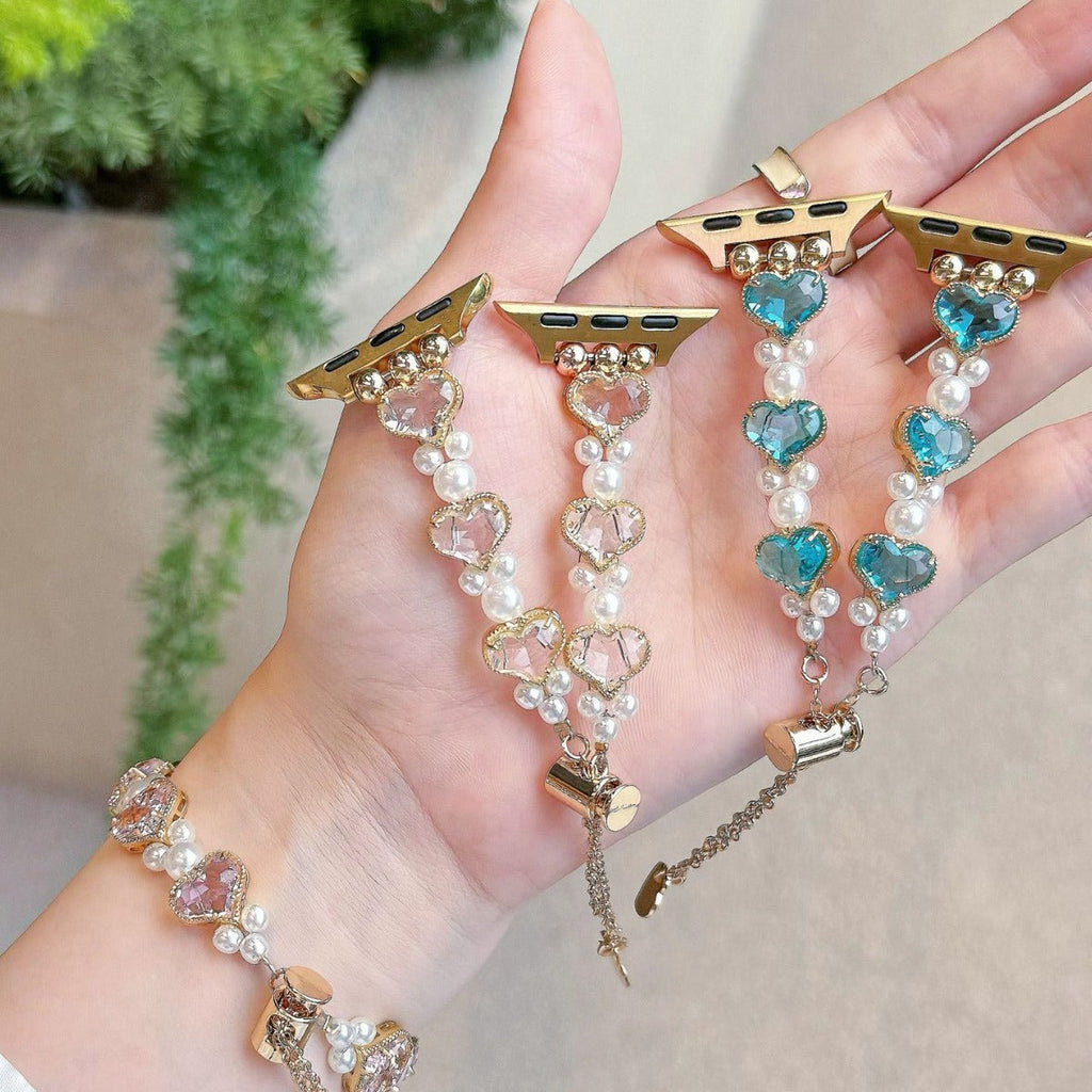 Love-shaped Diamond And Fashionable Pearl Watch Bracelet