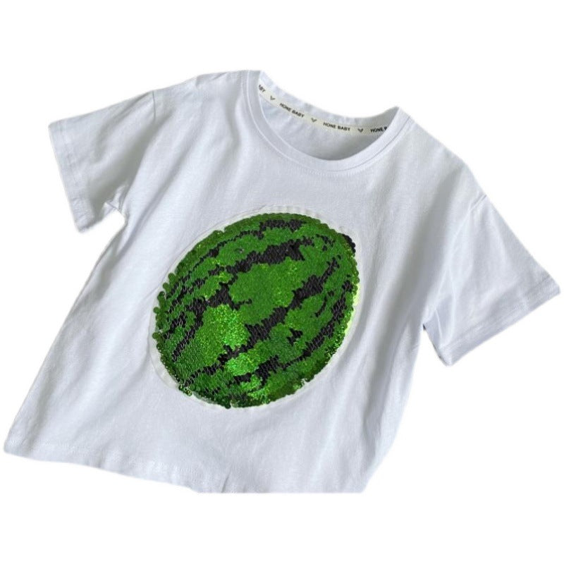 Sequined Watermelon Children's Cotton Color-changing T-Shirt