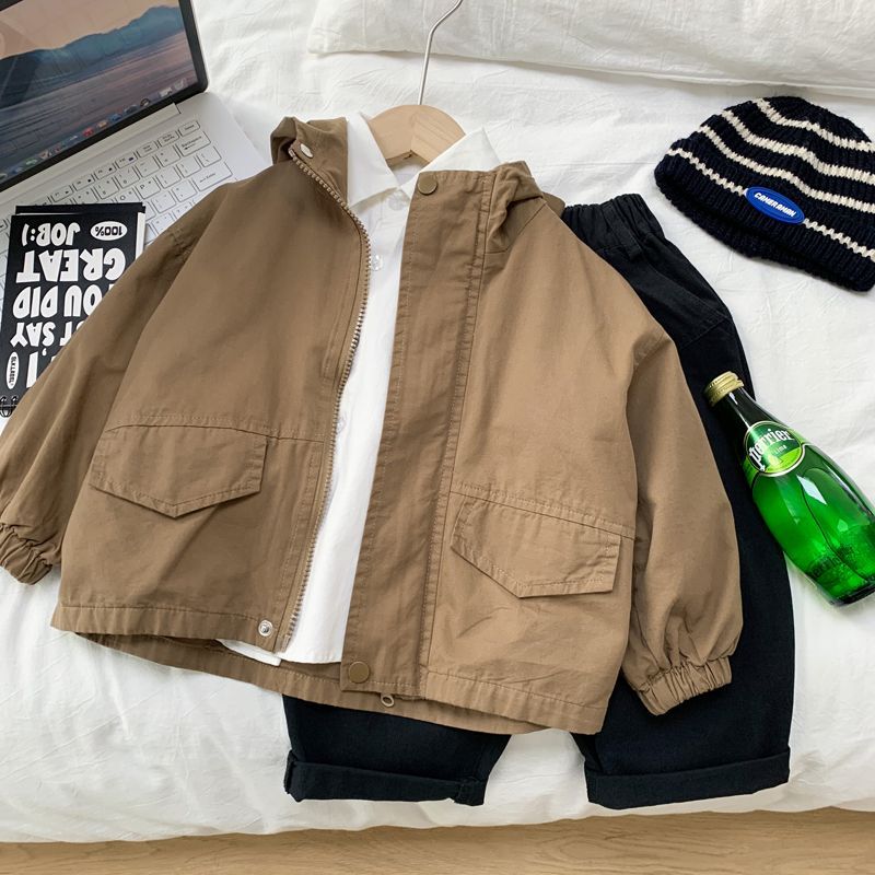 Boys' Korean-style Fashionable Hooded Trench Coat