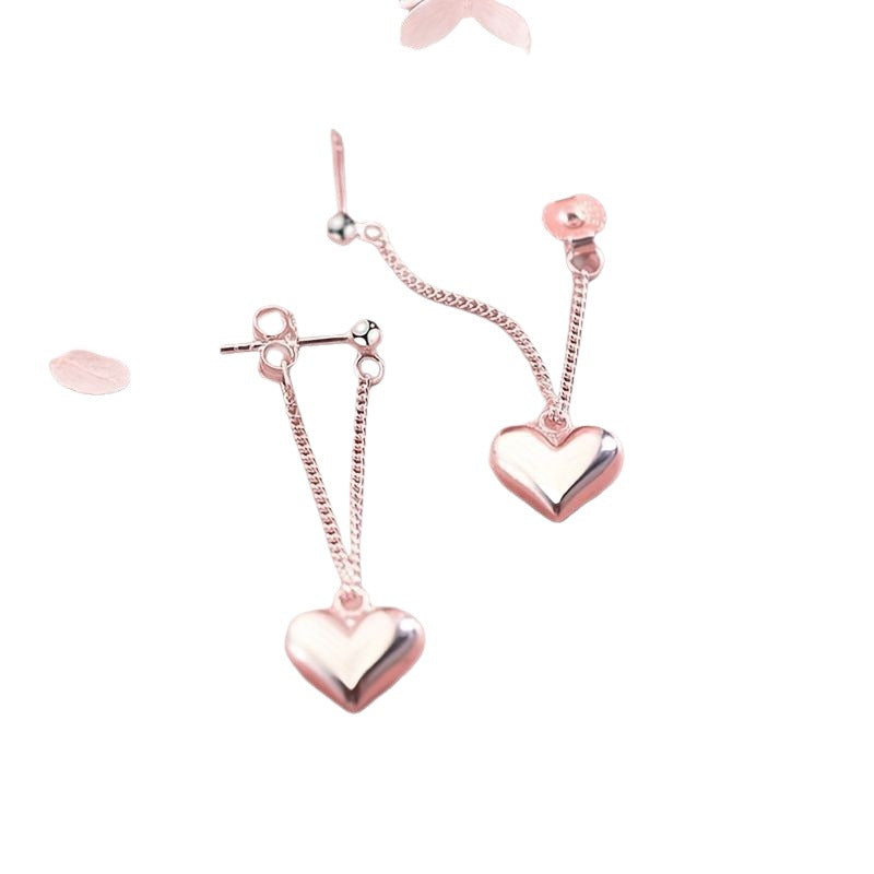 Minimalist Heart Chain Drop Earrings Silver Tone Brass Women Romantic Daily Party Fashion Jewelry Elegant