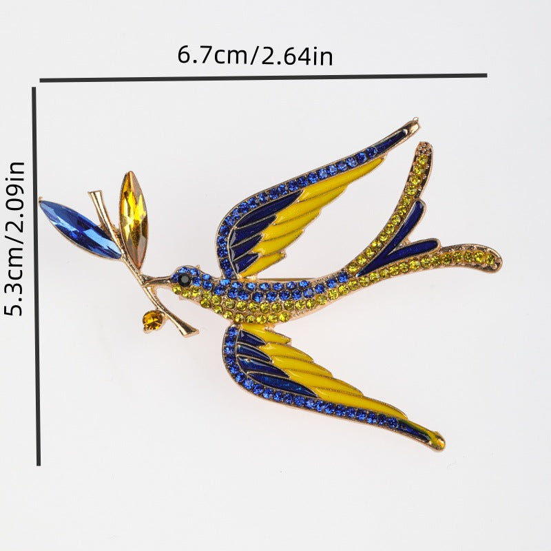 Enamel Oil-drop Swallow Holding A Branch Brooch
