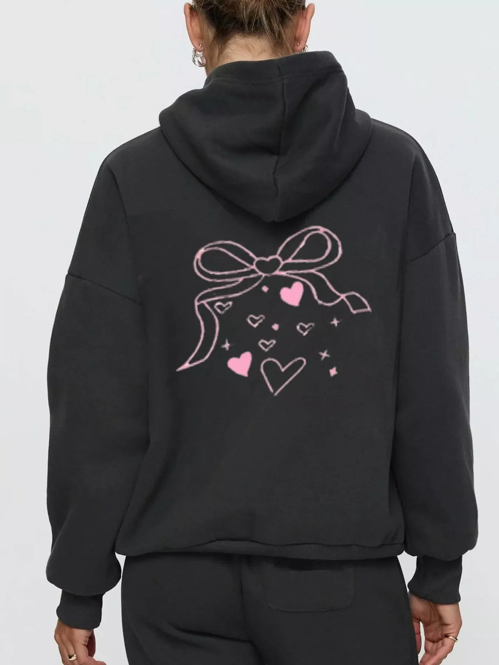 Bow and Heart Dropped Shoulder Hoodie and Pants Set