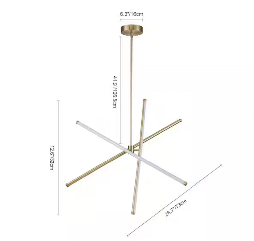HUOKU 40-Watt 3-Light Dimmable Integrated LED Aged Brass Sputnik, Tubed Linear, Cylinder Chandelier for Dining Room
