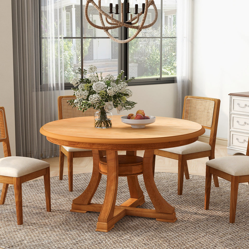 5-Piece Round Extendable Solid Wood Dining Table & Chairs Set