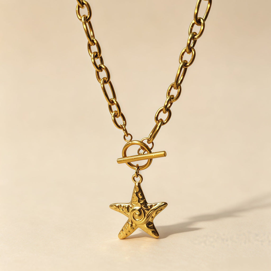 Gold Starfish Pendant Necklace Ocean Vacation Style Beach Clavicle Chain Women Neck Jewelry For Daily Dating Summer Party Occasions