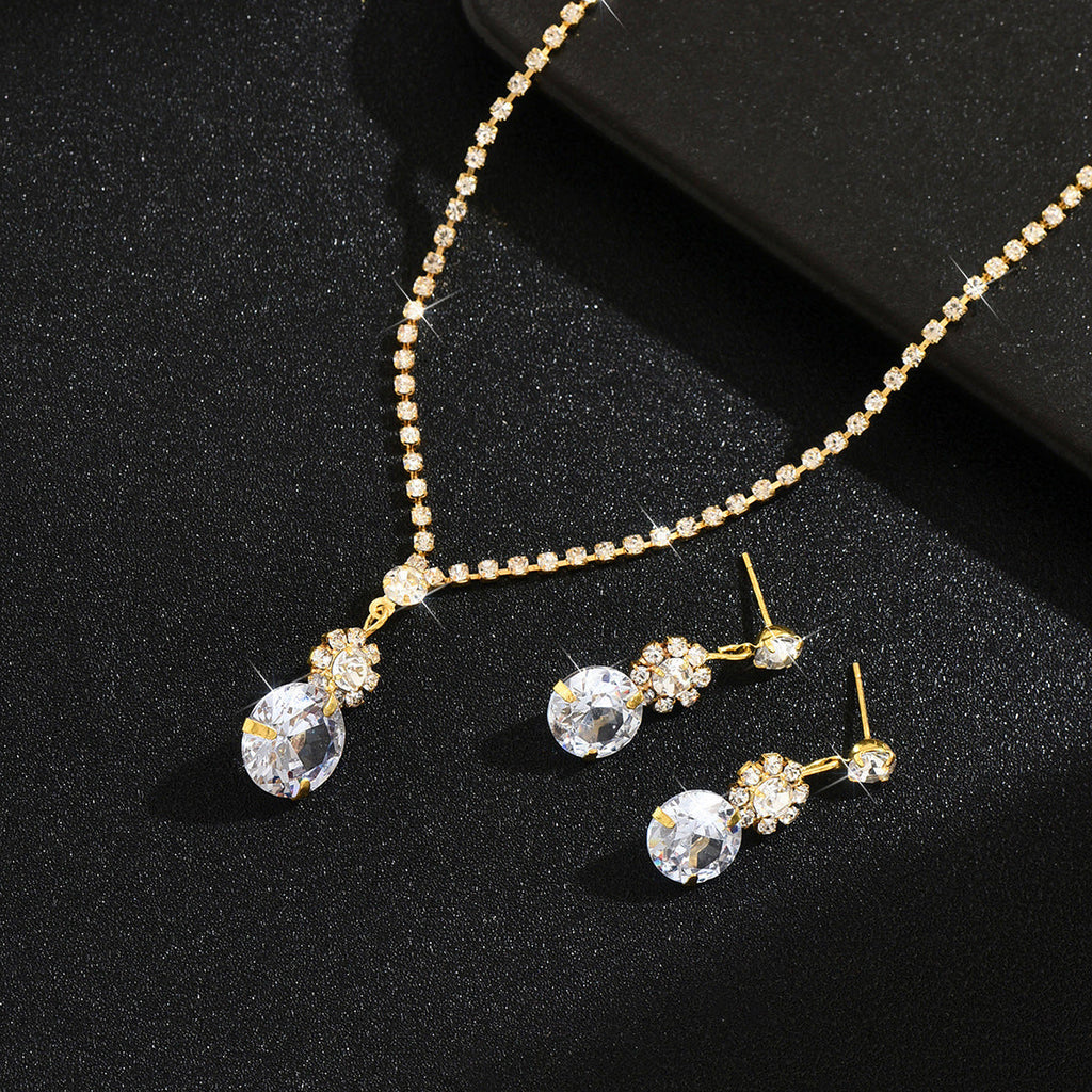 Eco-friendly Yiwu Wholesale Simple Crystal Zircon Necklace And Earrings Two-piece Set, Fashionable Daily Commuter Party Jewelry