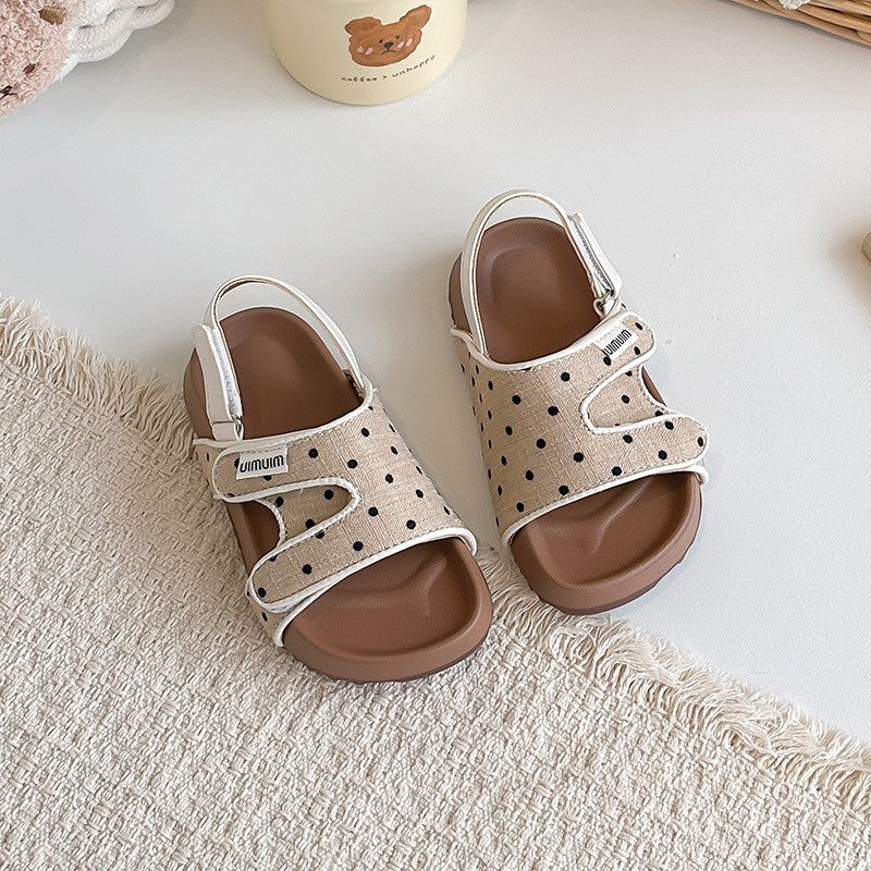 2026 Summer New Kids Sandals, Soft Light Sole Girls Shoes, Fashion Polka Dot Hook & Loop Beach Shoes For Little Middle Big Kids