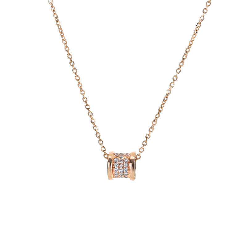 K-Style Of 18K Rose Gold Micro-Inlaid Three-Row Diamond Exquisite Small Waist Titanium Steel Necklace Female Popular High-End Clavicle Chain