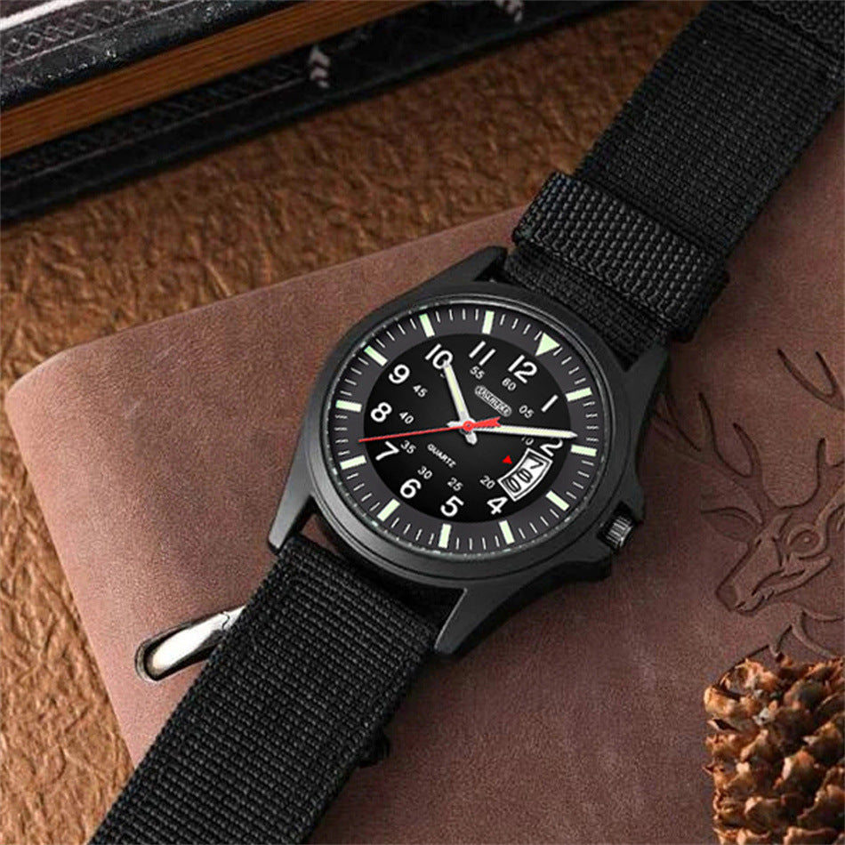 Mens Luminous Nylon-Strap Quartz Watch