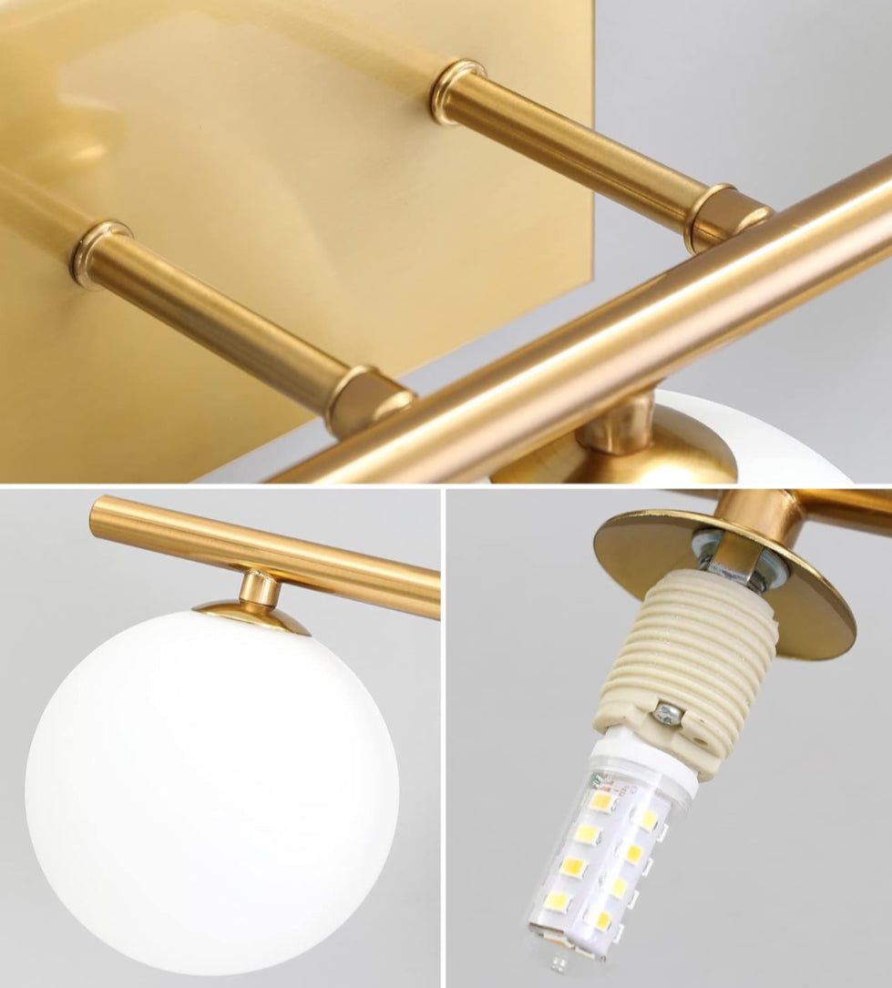Gold Bathroom Vanity Light Fixtures,3 Lights Brass Milk White Globe