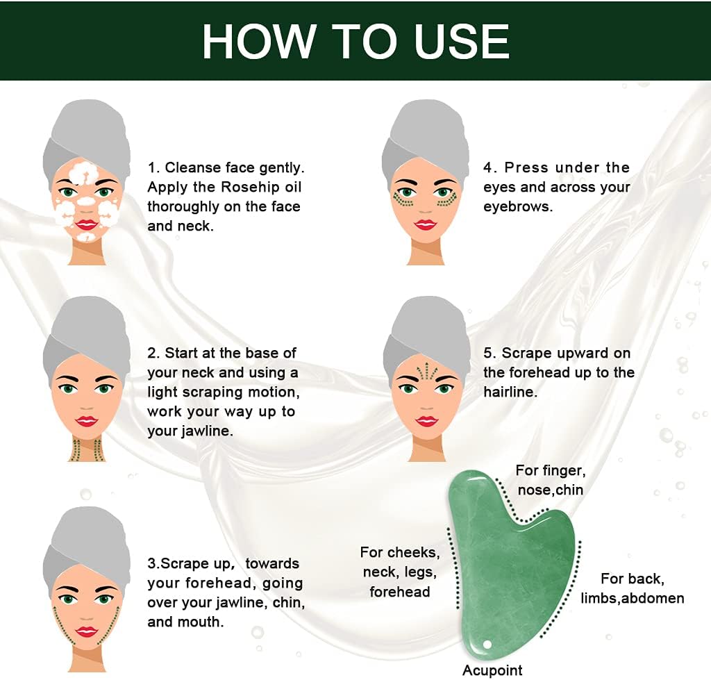 Gua Sha Massage Tools & Rosehip Oil In One Set, Nature Jade Stone Facial Gua Sha Products For Skin Massage, Beauty And Moisturizing -