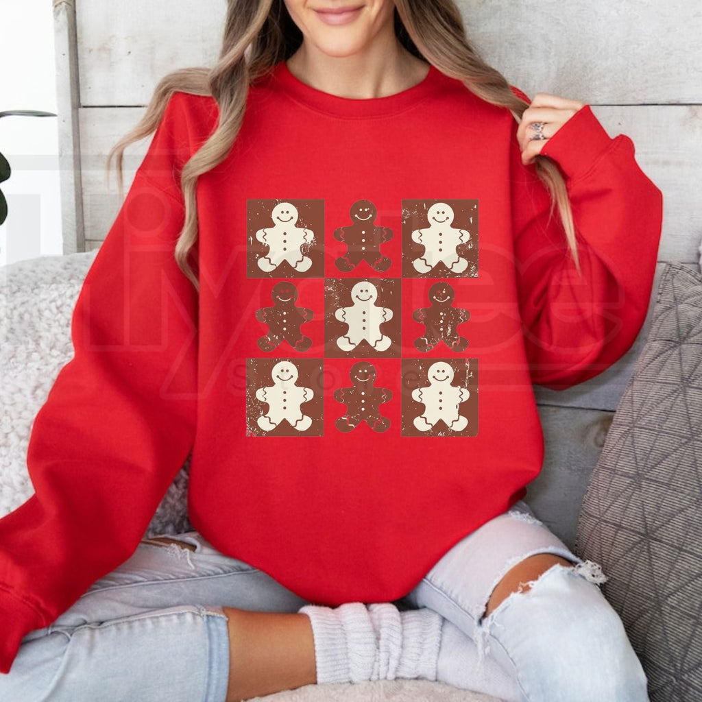 Retro Checkered Gingerbread Man Sweatshirt, Vintage Holiday Baker Graphic Crewneck
