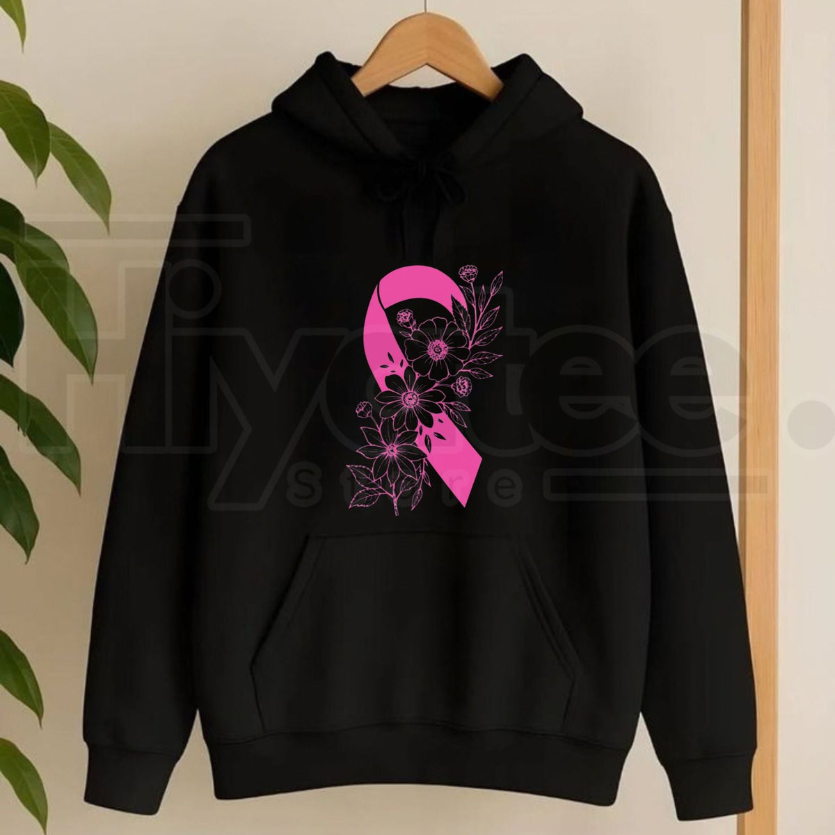 Breast Cancer Ribbon with Flowers Pullover Hoodie – Floral Hope & Awareness Floral Graphic Sweatshirt