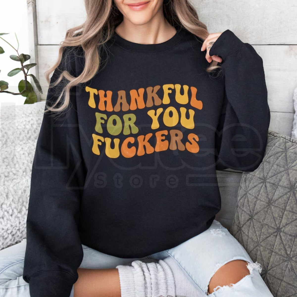 Vintage Thankful For You Fuckers Turkey Day Sweatshirt, Funny Sarcastic Friendsgiving Graphic Crewneck