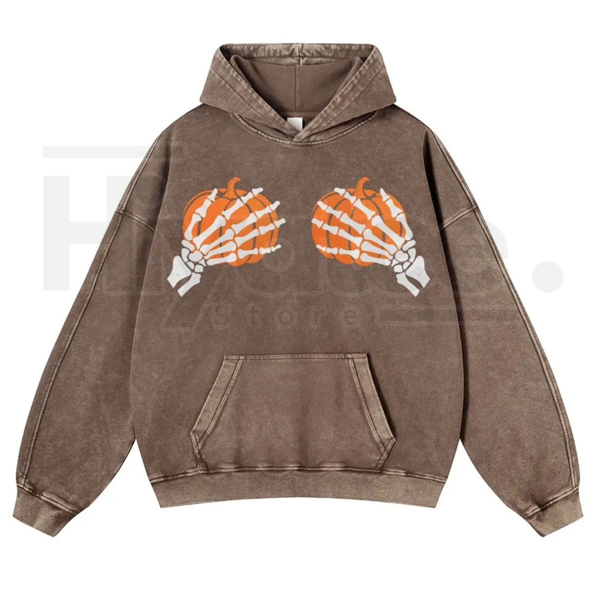 Skeleton Hands Holding Pumpkin Hoodie – Playful Gothic Halloween Aesthetic