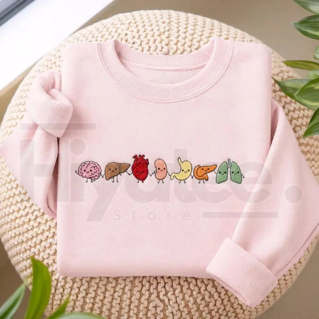 "Cute Organ Friends" Embroidered Sweatshirt – Minimalist Anatomy Healthcare Crewneck