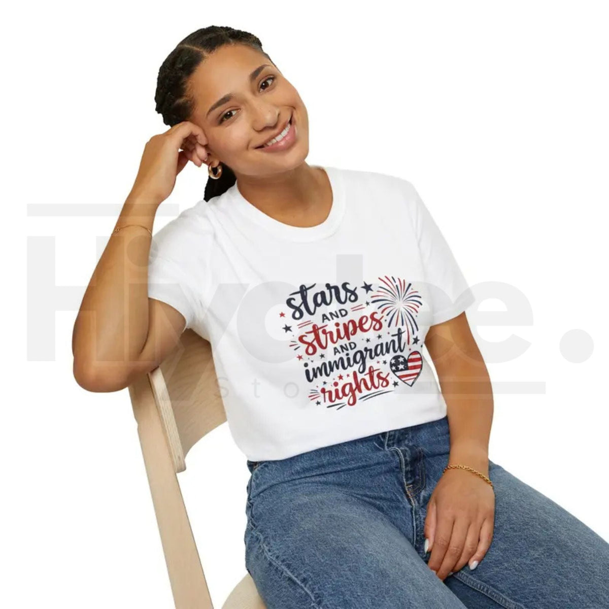 Stars and Stripes Immigrant Rights T-Shirt – Patriotic 4th of July Graphic Tee