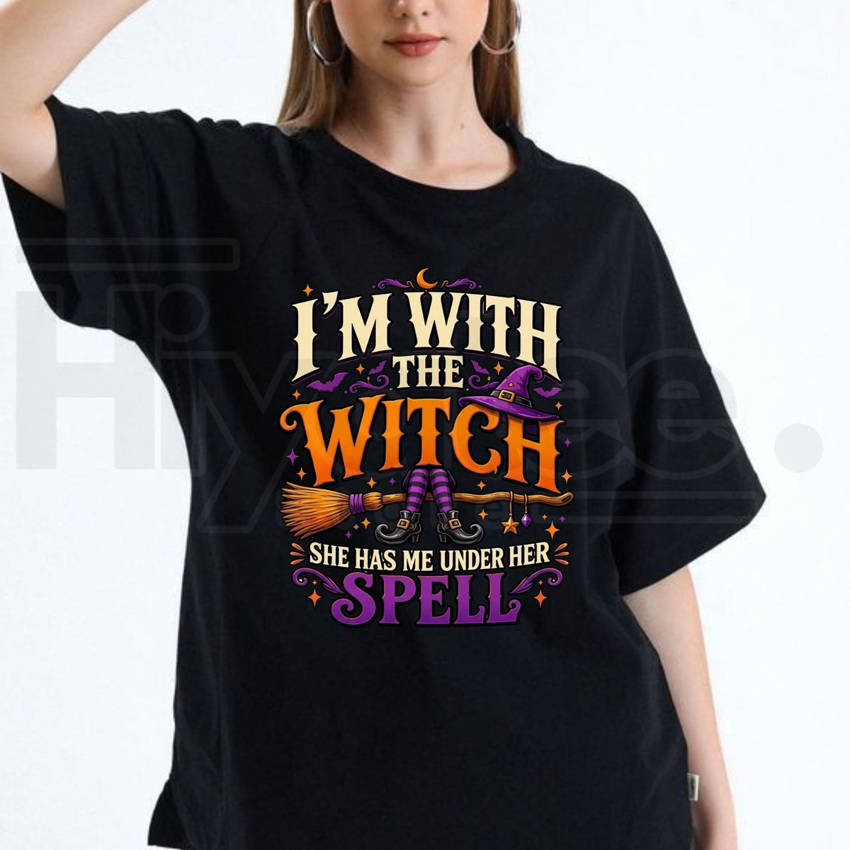 I'm With The Witch T-Shirt – Funny Broom Graphic Halloween Tee